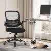 imageHome Office Computer Desk Chair Ergonomic MidBack Mesh Swivel Rolling Work with Wheels Comfortable Lumbar Support Comfy Arms Bedroom Study Dorm Student AdultsBlack