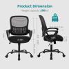imageHome Office Computer Desk Chair Ergonomic MidBack Mesh Swivel Rolling Work with Wheels Comfortable Lumbar Support Comfy Arms Bedroom Study Dorm Student AdultsNight Black