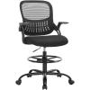 imageDrafting Chair for Standing Desk Counter Height Adjustable Flipup Arms Ergonomic Mid Back Mesh Rolling Work Swivel Office Computer Chairs with Wheels GreyBlack