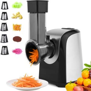 image250W Electric Cheese Grater 5in1 Grater Shredder for SlicingShreddingGrinding 5 Blades with OneTouch Control Salad Maker for Block Cheese Fruits Vegetables BPAFree Easy to CleanTableware