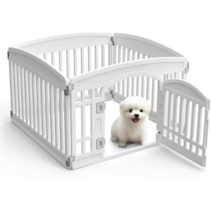 imageDog Playpen 4Panel 24quot  Safe ampamp Secure IndoorOutdoor Pet Fence  Folding ampamp Portable  35 x 35 x 24IN Ideal for Small to Medium Dogs  Easy to Clean WhiteWhite