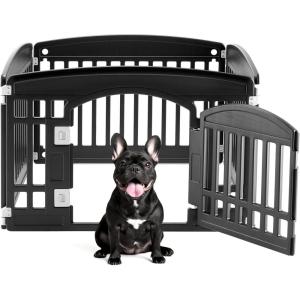 imageDog Playpen 4Panel 24quot  Safe ampamp Secure IndoorOutdoor Pet Fence  Folding ampamp Portable  35 x 35 x 24IN Ideal for Small to Medium Dogs  Easy to Clean WhiteBlack