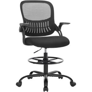 imageDrafting Chair for Standing Desk Counter Height Adjustable Flipup Arms Ergonomic Mid Back Mesh Rolling Work Swivel Office Computer Chairs with Wheels GreyBlack