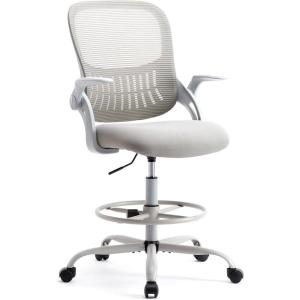 imageDrafting Chair for Standing Desk Counter Height Adjustable Flipup Arms Ergonomic Mid Back Mesh Rolling Work Swivel Office Computer Chairs with Wheels GreyGrey