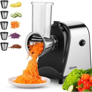 imageElectric Cheese Grater 250W Salad Maker 5 Different Blades for SlicingShreddingGrinding OneTouch Control Compact Kitchen Shredder for Block Cheese Vegetables Fruit BPAFree Easy to Clean