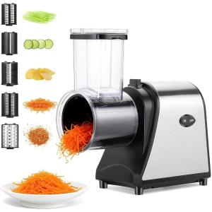imageElectric Cheese Grater 250W Salad Maker 5 Different Shapes of Blades for ShreddingSlicingGrinding Compact Kitchen Electric Slicer Shredder for Block Cheese Vegetables Fruit Carrots