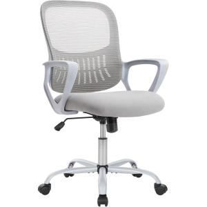 imageHome Office Computer Desk Chair Ergonomic MidBack Mesh Swivel Rolling Work with Wheels Comfortable Lumbar Support Comfy Arms Bedroom Study Dorm Student AdultsGrey