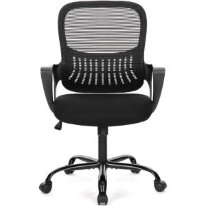 imageHome Office Computer Desk Chair Ergonomic MidBack Mesh Swivel Rolling Work with Wheels Comfortable Lumbar Support Comfy Arms Bedroom Study Dorm Student AdultsBlack