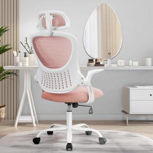 imageHome Office Desk Chair Ergonomic Computer HighBack Mesh Rolling Work Task Chairs with Wheels and Adjustable Headrests Comfy Lumbar Support Armrest for BedroomPink