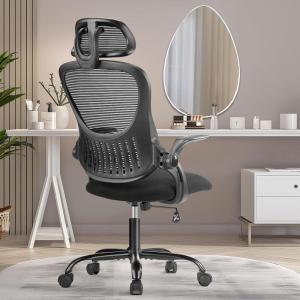 imageHome Office Desk Chair Ergonomic Computer HighBack Mesh Rolling Work Task Chairs with Wheels and Adjustable Headrests Comfy Lumbar Support Armrest for BedroomBlack