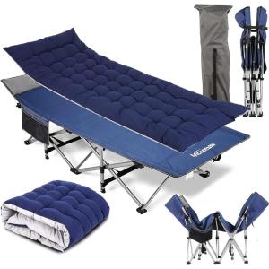 imageNictemaw Camping Cot  Folding Camping Cots for Sleeping Quality Portable 900 LBS Heavy Duty Double Layer Oxford Camping Cots for Adults ampamp Kids Portable Travel Camp Cots for CampOfficeHome  Blue