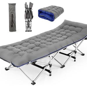 imageNictemaw Camping Cots for Adults with 3 Inch Extra Thick Mattress Cots for Sleeping 900 LBS Folding Cot with Mattress Heavy Duty Sleeping Cots Camping Bed for Home Office Outdoor Gray