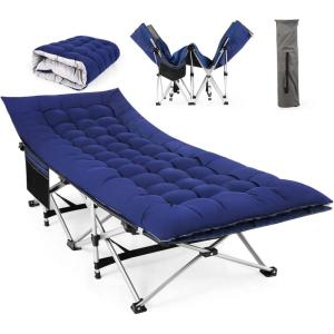 imageNictemaw Camping Cots for Adults with Mattress 900lbs Double Layer Oxford Sleeping Cots for Adults Portable Folding Cots for Sleeping Lightweight Stable Durable Outdoor Home Office Blue