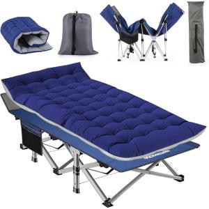 imageNictemaw Cots for Adults with Detachable Mattress 900lbs Double Layer Oxford Camping Cots Lightweight Stable Durable Folding Bed with Carrying BagBlue
