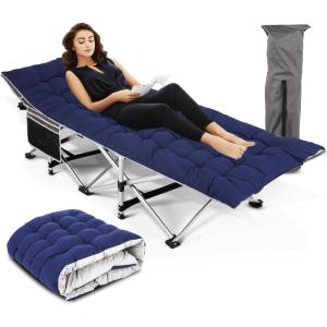imageNictemaw Folding Camping Cot 900 LBS Heavy Duty Sleeping Cot Portable Camping Cots for Adults Double Layer Oxford with Carry Bag for Home Office Nap and Outdoor Beach BlueBlue