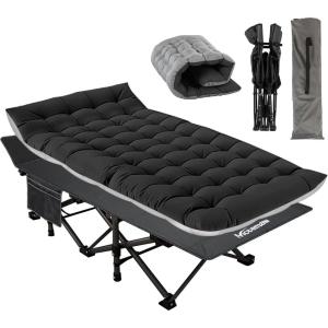 imageNictemaw Folding Camping Cot Camping Cot for Adults 900LBS Heavy Duty Sleeping Cots with Carry Bag Double Layer Oxford Travel Camp Cots for Outdoor Camp Beach Office NapBlack 5901Black