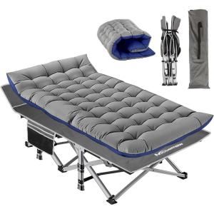 imageNictemaw Folding Camping Cot Portable Camping Cot for Adults 900LBS Heavy Duty Sleeping Cots with Carry Bag Double Layer Oxford Portable Travel Camp Cots for Outdoor Home OfficeGrey