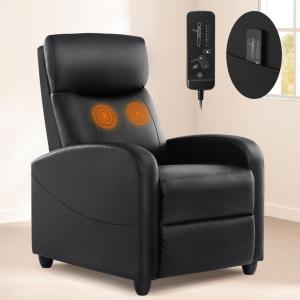 imageRecliner Chair for Living Room Leather Recliners Home Theater Seating with Lumbar Support with Adjustable Backrest and Footrest Modern Living Room Furniture with Padded Seat Backrest BlackBlack