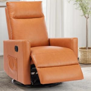 imageSwivel Recliner Chair Nursery Massage Rocking Chairs Glider Rocker Recliners for Living Room with Extra Large Footrest High Back Upholstered Deep Seat Brown