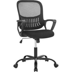 imageHome Office Desk Chair Ergonomic Computer Managerial Executive Chairs MidBack Work Swivel Task Chairs with Wheels Lumbar Support Comfy Flipup Armrest for Gaming Study StudentLight Black