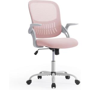 imageHome Office Desk Chair Ergonomic Computer Managerial Executive Chairs MidBack Work Swivel Task Chairs with Wheels Lumbar Support Comfy Flipup Armrest for Gaming Study StudentPink