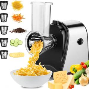 imageNictemaw Vegetable Cutter Electric Vegetable Slicer Stainless Steel 250 W Multifunctional Kitchen Grater with 5 Blades for Fruits Vegetables Cheese and Daily Use250W