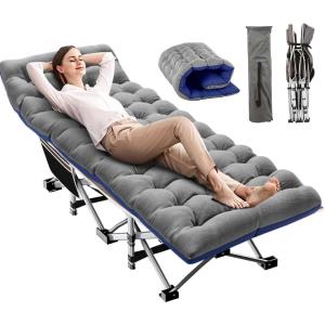 imageNictemaw Camping Cots for Adults with Mattress 900lbs Double Layer Oxford Heavy Duty Sleeping Cots for Adults Portable Folding Cots for Sleeping Lightweight Stable Durable GreyGrey