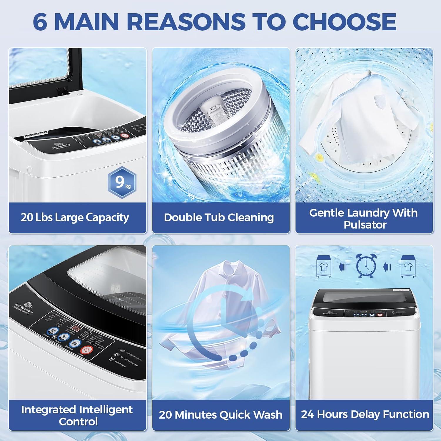 imageNictemaw Portable Washing Machine 20Lbs Capacity 28 Cuft Portable Washer and Dryer Combo with 10 Programs and 8 Water Level Selections Compact Washer Machine for Apartments Dorms RvGlass Cover20Lbs