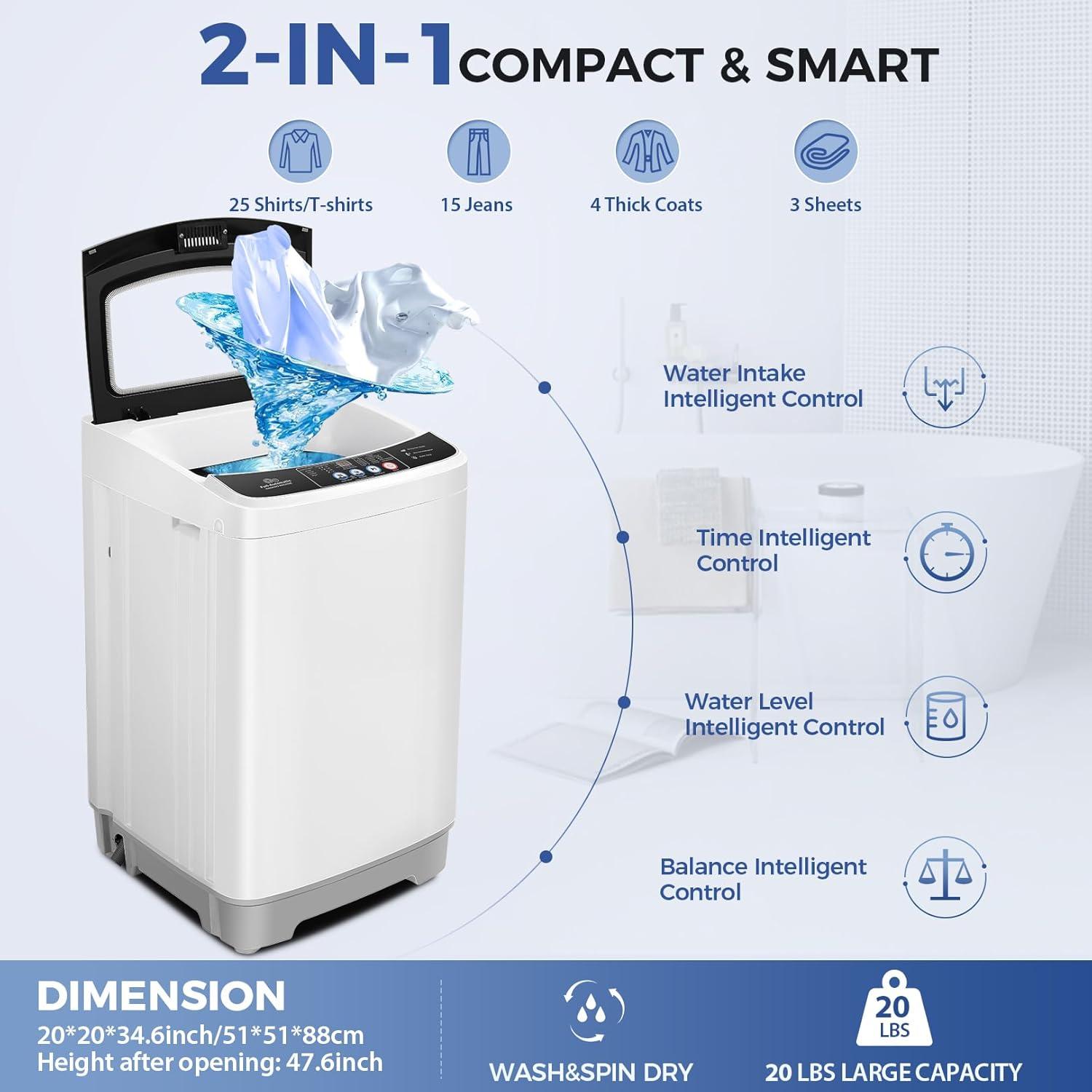 imageNictemaw Portable Washing Machine 20Lbs Capacity 28 Cuft Portable Washer and Dryer Combo with 10 Programs and 8 Water Level Selections Compact Washer Machine for Apartments Dorms RvGlass Cover20Lbs
