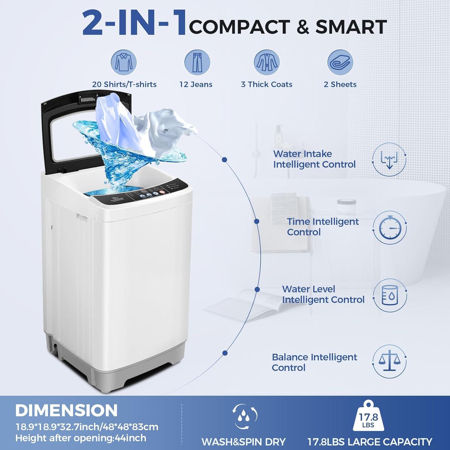 imageNictemaw Portable Washing Machine 20Lbs Capacity 28 Cuft Portable Washer and Dryer Combo with 10 Programs and 8 Water Level Selections Compact Washer Machine for Apartments Dorms RvGlass Cover178Lbs