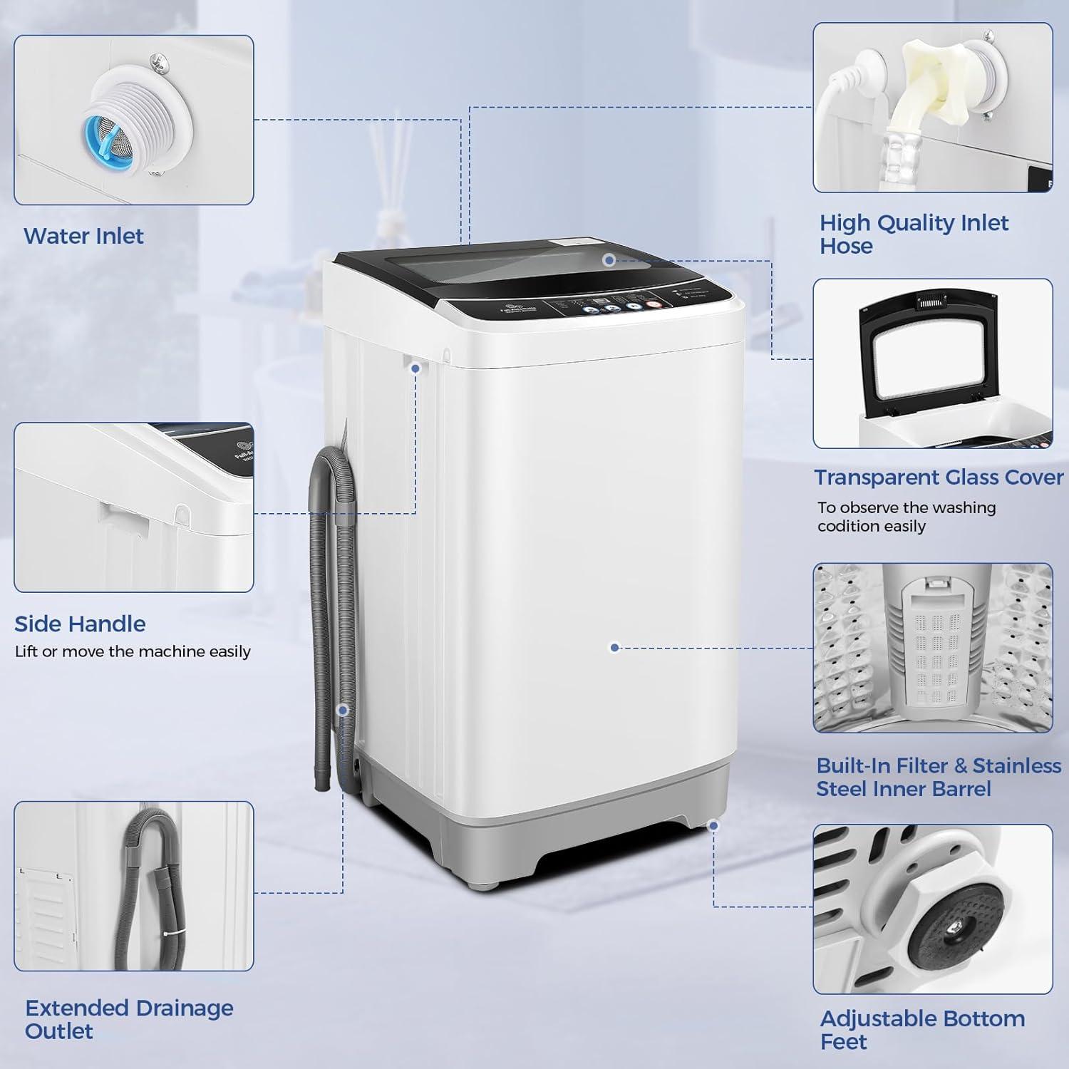 imageNictemaw Portable Washing Machine 20Lbs Capacity 28 Cuft Portable Washer and Dryer Combo with 10 Programs and 8 Water Level Selections Compact Washer Machine for Apartments Dorms RvGlass Cover178Lbs
