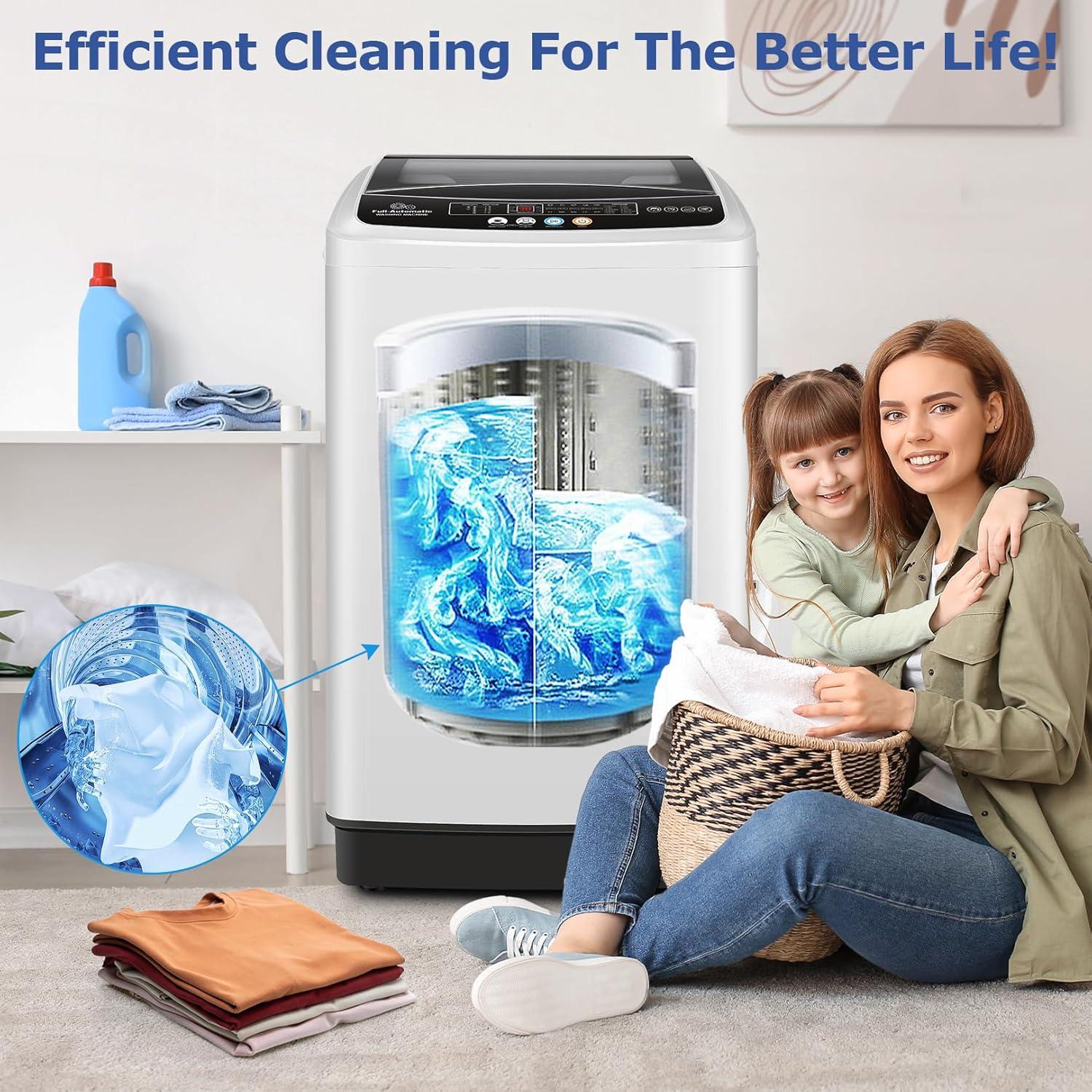 imageNictemaw Portable Washing Machine 20Lbs Capacity FullAutomatic Portable Washer 28Cuft Washer and Dryer Combo with 10 Programs 8 Water Levels Laundry Machine for Apartment Dorms RVGlass Cover