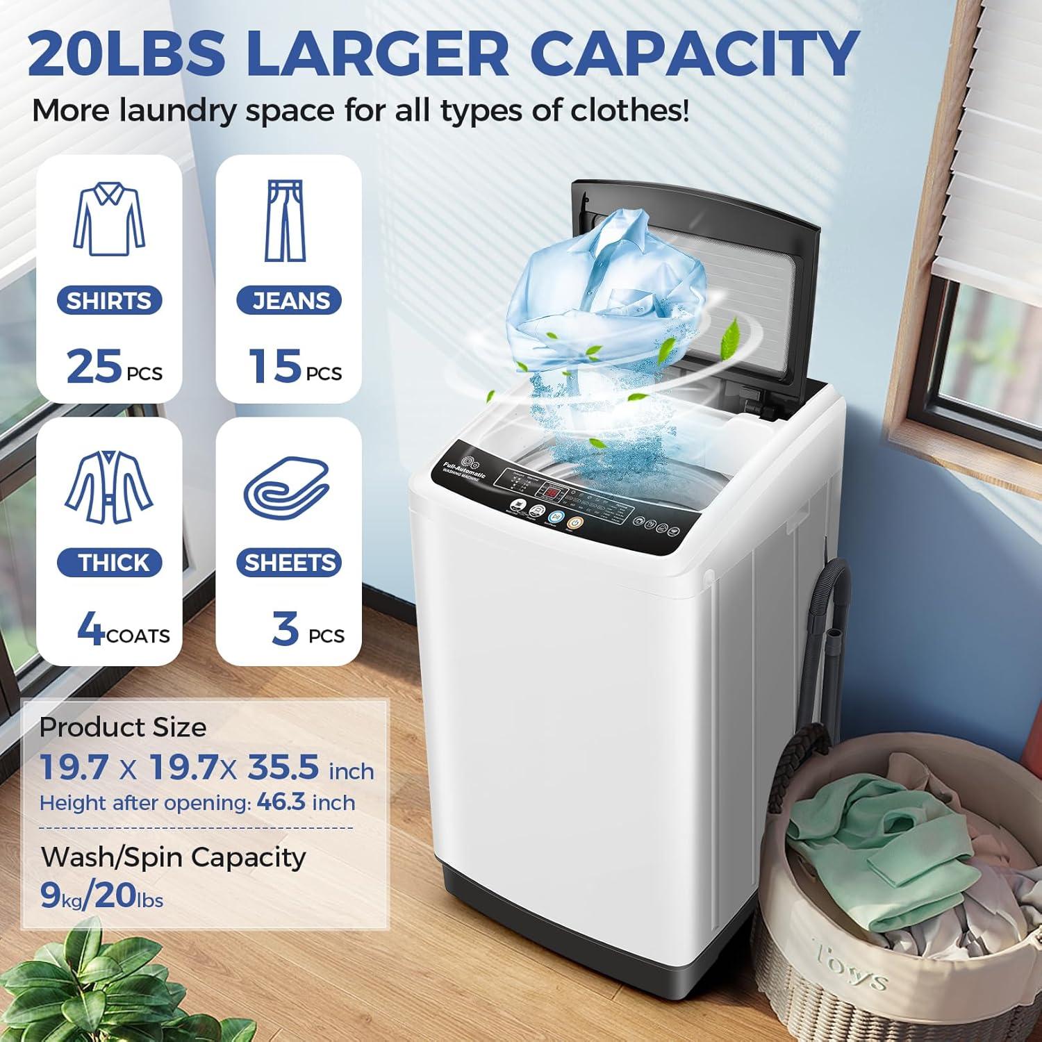 imageNictemaw Portable Washing Machine 20Lbs Capacity FullAutomatic Portable Washer 28Cuft Washer and Dryer Combo with 10 Programs 8 Water Levels Laundry Machine for Apartment Dorms RVGlass Cover