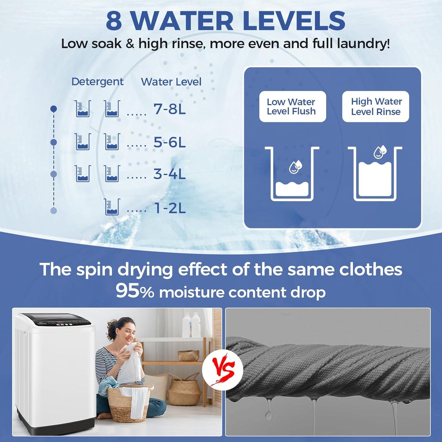 imageNictemaw Portable Washing Machine 20Lbs Capacity FullAutomatic Portable Washer 28Cuft Washer and Dryer Combo with 10 Programs 8 Water Levels Laundry Machine for Apartment Dorms RVGlass Cover