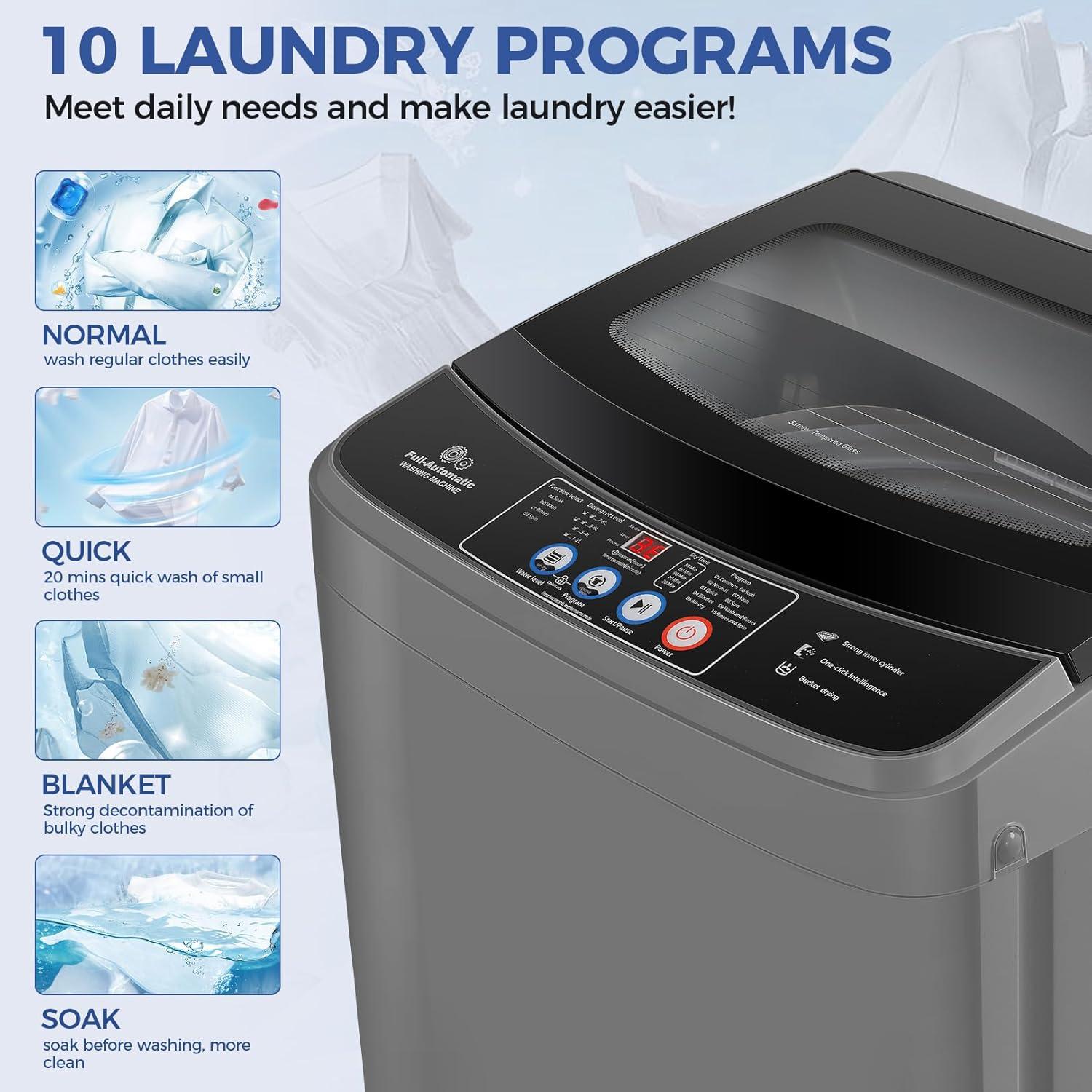 imageNictemaw Portable Washing Machine 20Lbs Capacity FullAutomatic Portable Washer Machine 28Cuft Washer and Dryer Combo with 10 Programs ampamp 8 Water Levels for Apartment Dorms RVGlass Cover20LbsGlass Cover