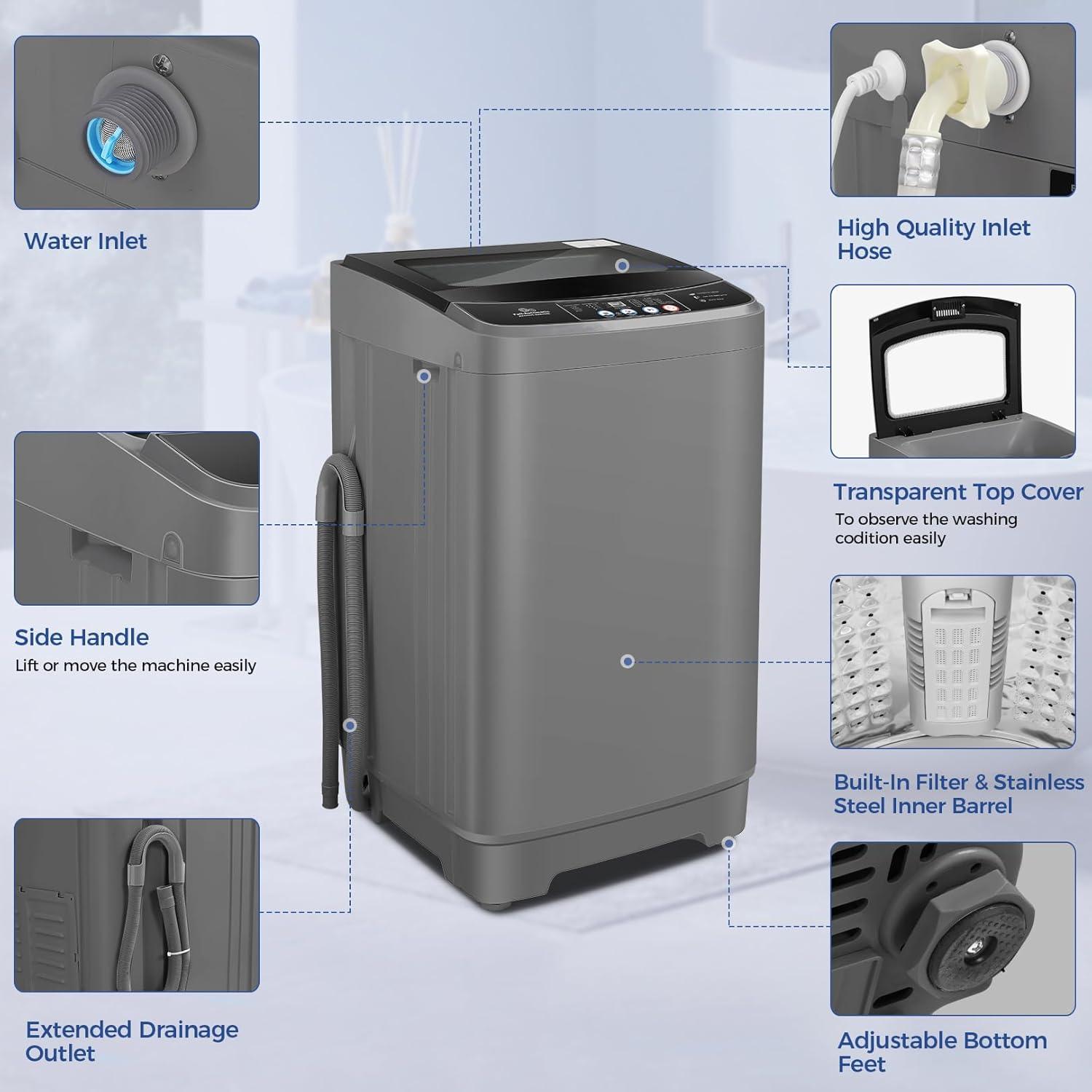 imageNictemaw Portable Washing Machine 20Lbs Capacity FullAutomatic Portable Washer Machine 28Cuft Washer and Dryer Combo with 10 Programs ampamp 8 Water Levels for Apartment Dorms RVGlass Cover20LbsGlass Cover