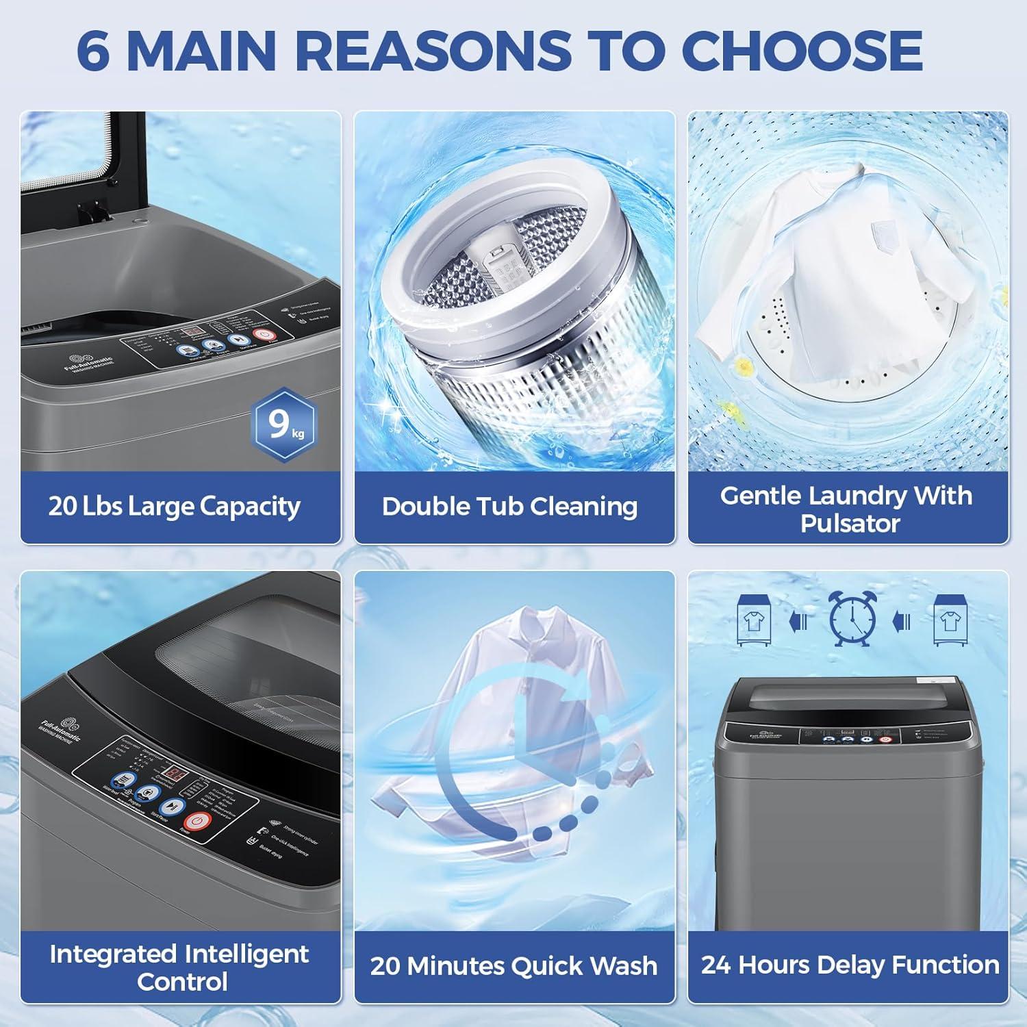 imageNictemaw Portable Washing Machine 20Lbs Capacity FullAutomatic Portable Washer Machine 28Cuft Washer and Dryer Combo with 10 Programs ampamp 8 Water Levels for Apartment Dorms RVGlass Cover20LbsGlass Cover