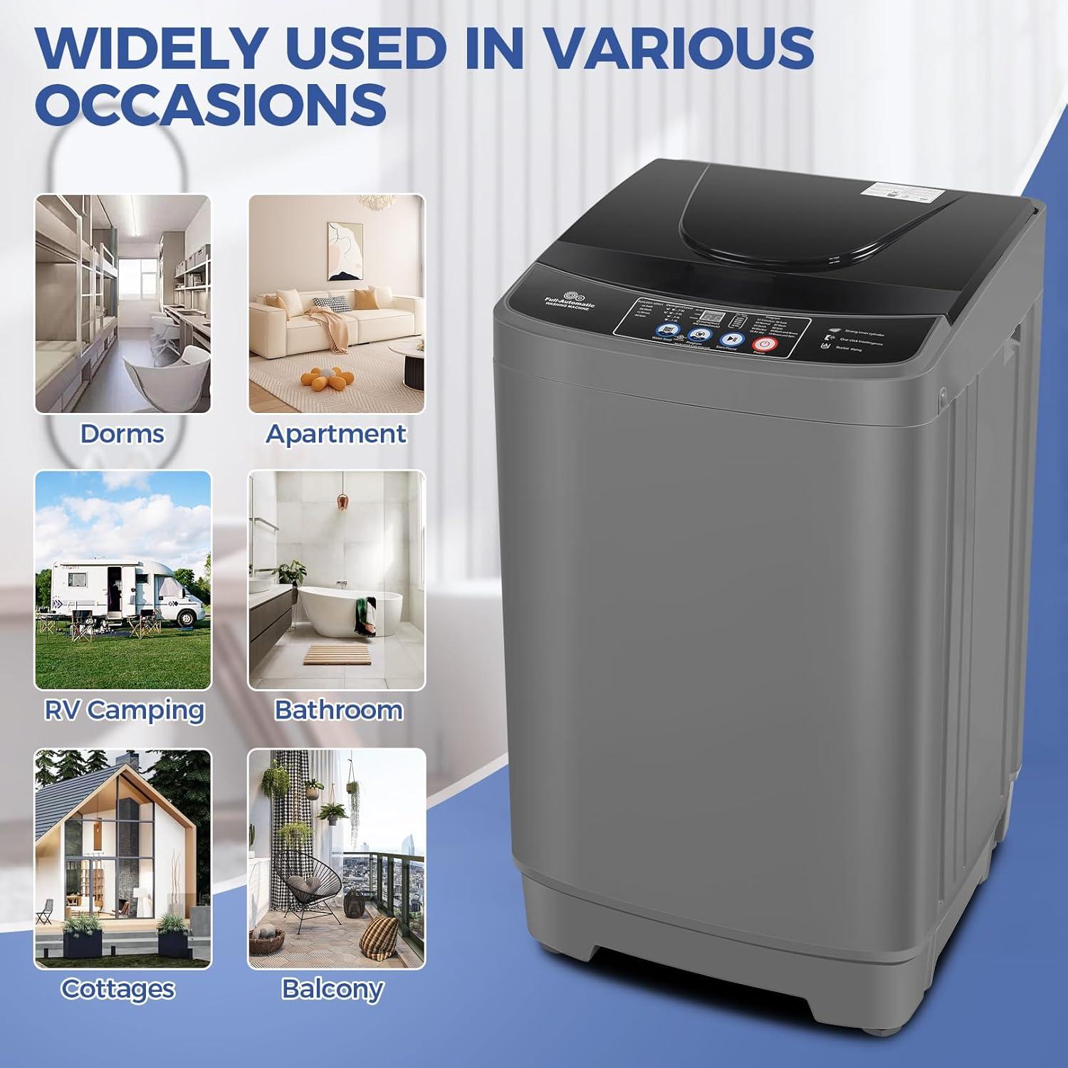 imageNictemaw Portable Washing Machine 20Lbs Capacity FullAutomatic Portable Washer Machine 28Cuft Washer and Dryer Combo with 10 Programs ampamp 8 Water Levels for Apartment Dorms RVGlass Cover20Lbs