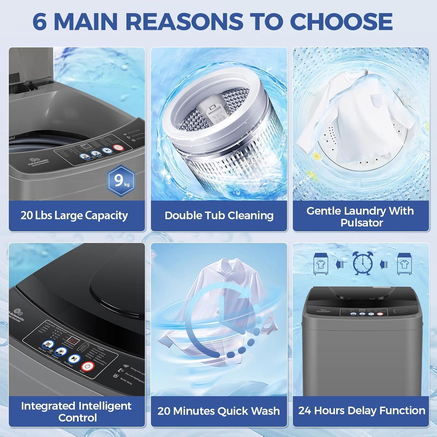 imageNictemaw Portable Washing Machine 20Lbs Capacity FullAutomatic Portable Washer Machine 28Cuft Washer and Dryer Combo with 10 Programs ampamp 8 Water Levels for Apartment Dorms RVGlass Cover20Lbs