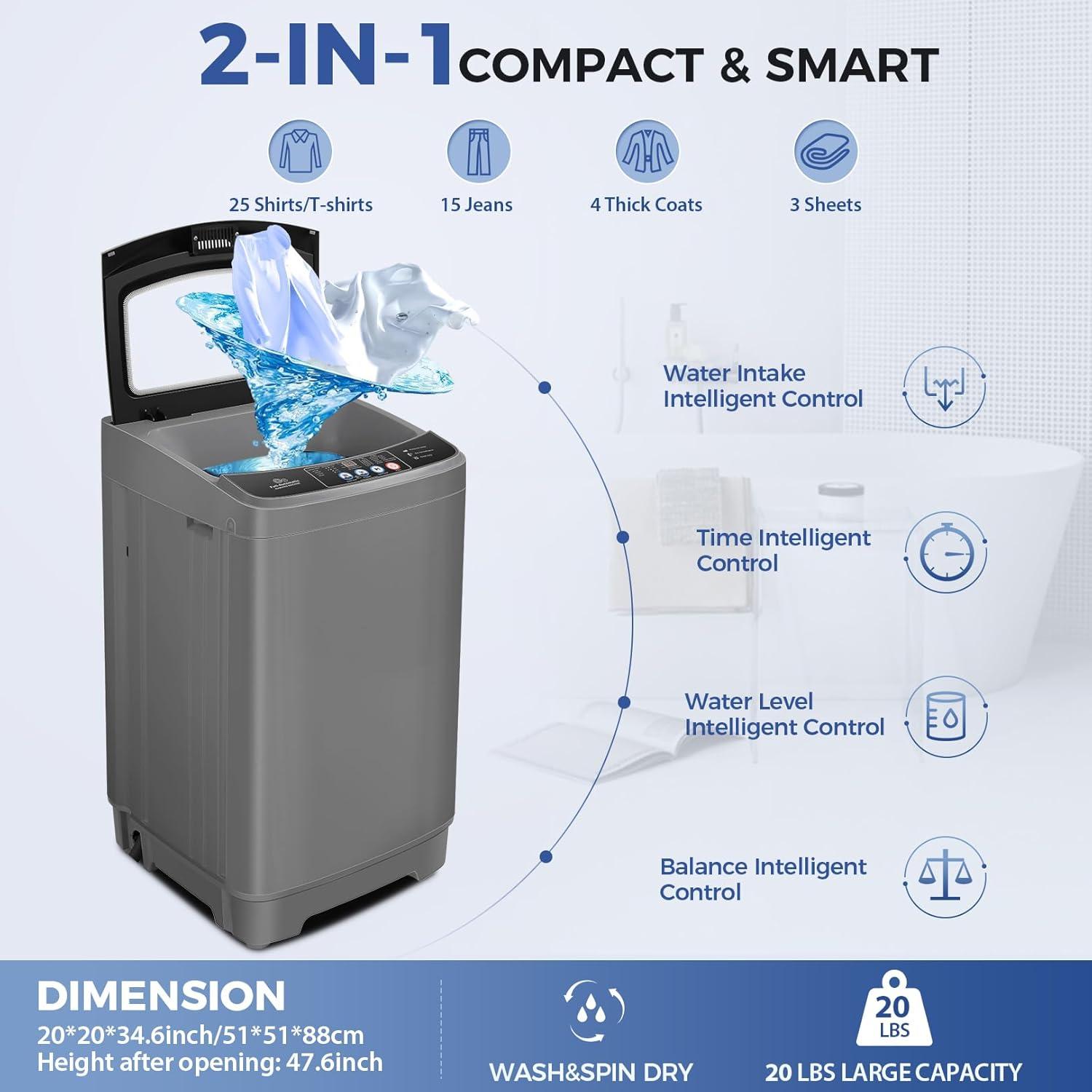 imageNictemaw Portable Washing Machine 20Lbs Capacity FullAutomatic Portable Washer Machine 28Cuft Washer and Dryer Combo with 10 Programs ampamp 8 Water Levels for Apartment Dorms RVGlass Cover20LbsGlass Cover