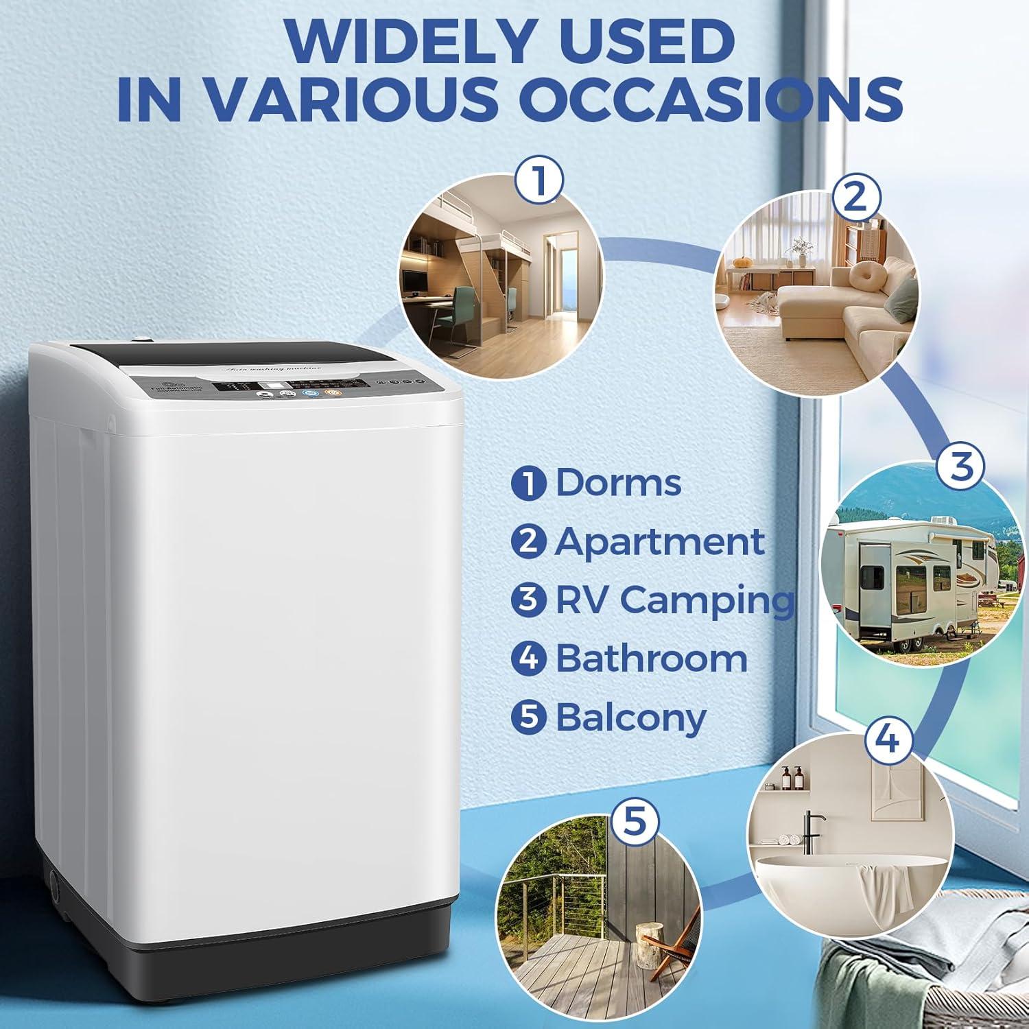 imageNictemaw Portable Washing Machine 20Lbs Portable Washer Machine with Drain Pump 28 Cuft Compact Washer with 10 Programs 8 Water Levels Small Washing Machine for Apartment Home Dorms RvWhite