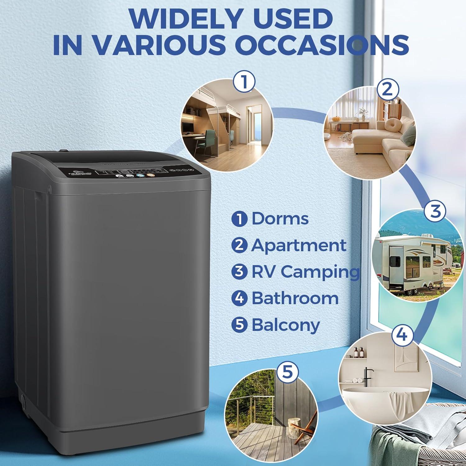 imageNictemaw Portable Washing Machine 20Lbs Portable Washer Machine with Drain Pump 28 Cuft Compact Washer with 10 Programs 8 Water Levels Small Washing Machine for Apartment Home Dorms RvDark Grey