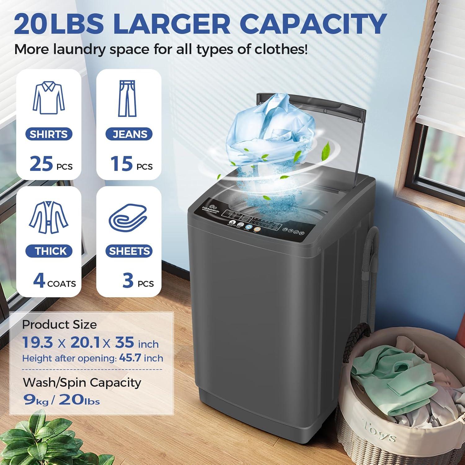 imageNictemaw Portable Washing Machine 20Lbs Portable Washer Machine with Drain Pump 28 Cuft Compact Washer with 10 Programs 8 Water Levels Small Washing Machine for Apartment Home Dorms RvDark Grey