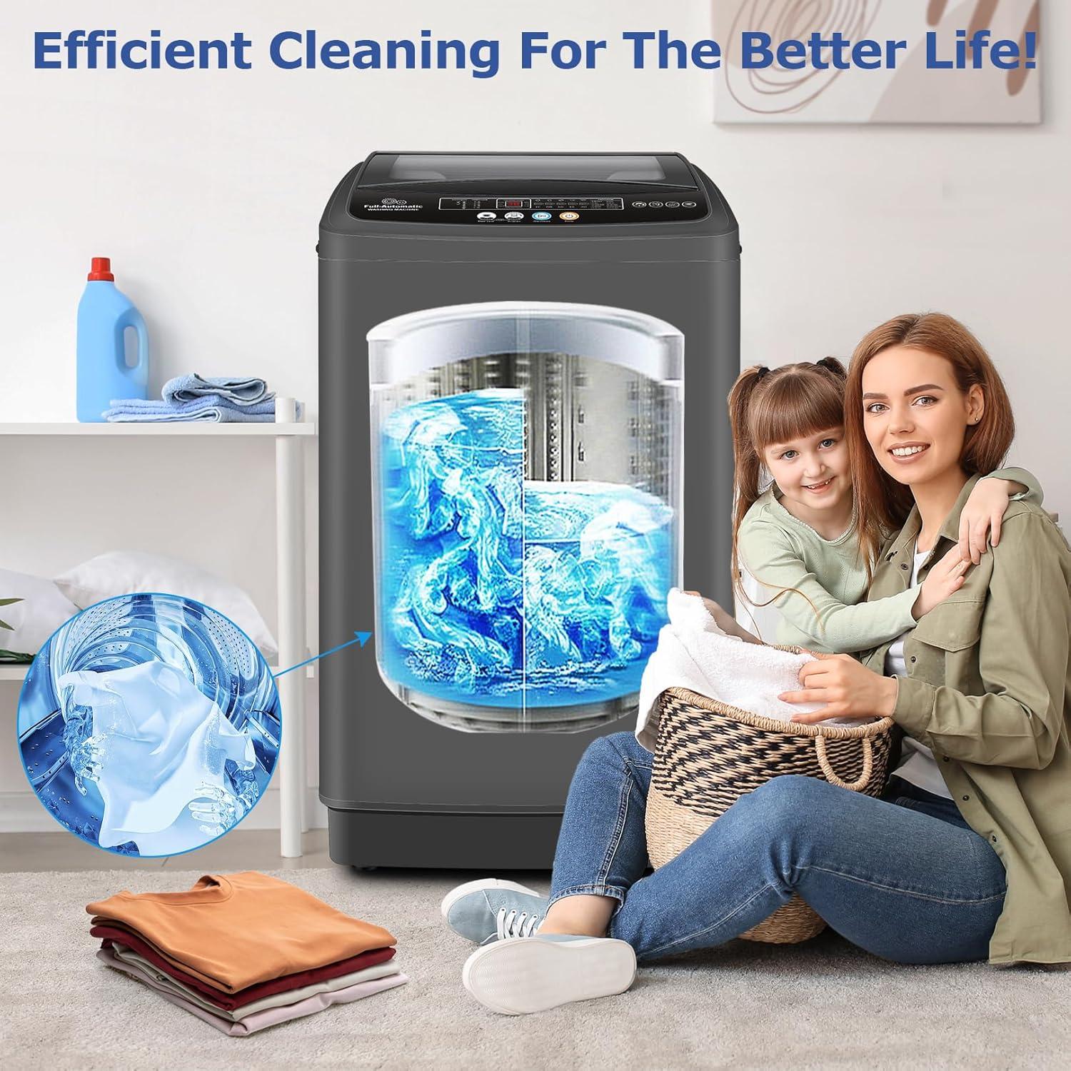 imageNictemaw Portable Washing Machine 20Lbs Portable Washer Machine with Drain Pump 28 Cuft Washer and Dryer Combo with 10 Programs 8 Water Levels Compact Washer for Apartments SlowClose Glass CoverDark Grey