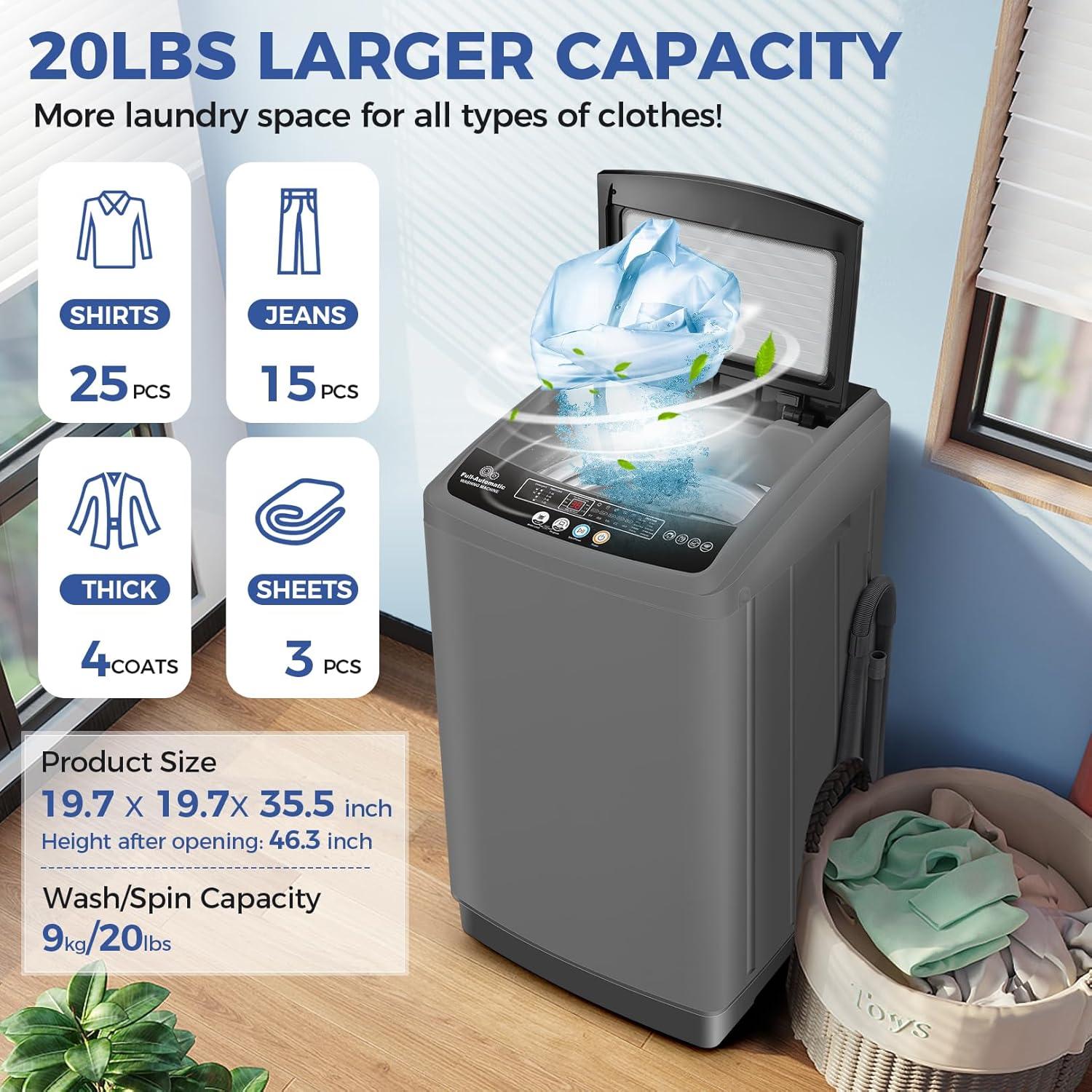imageNictemaw Portable Washing Machine 20Lbs Portable Washer Machine with Drain Pump 28 Cuft Washer and Dryer Combo with 10 Programs 8 Water Levels Compact Washer for Apartments SlowClose Glass CoverDark Grey