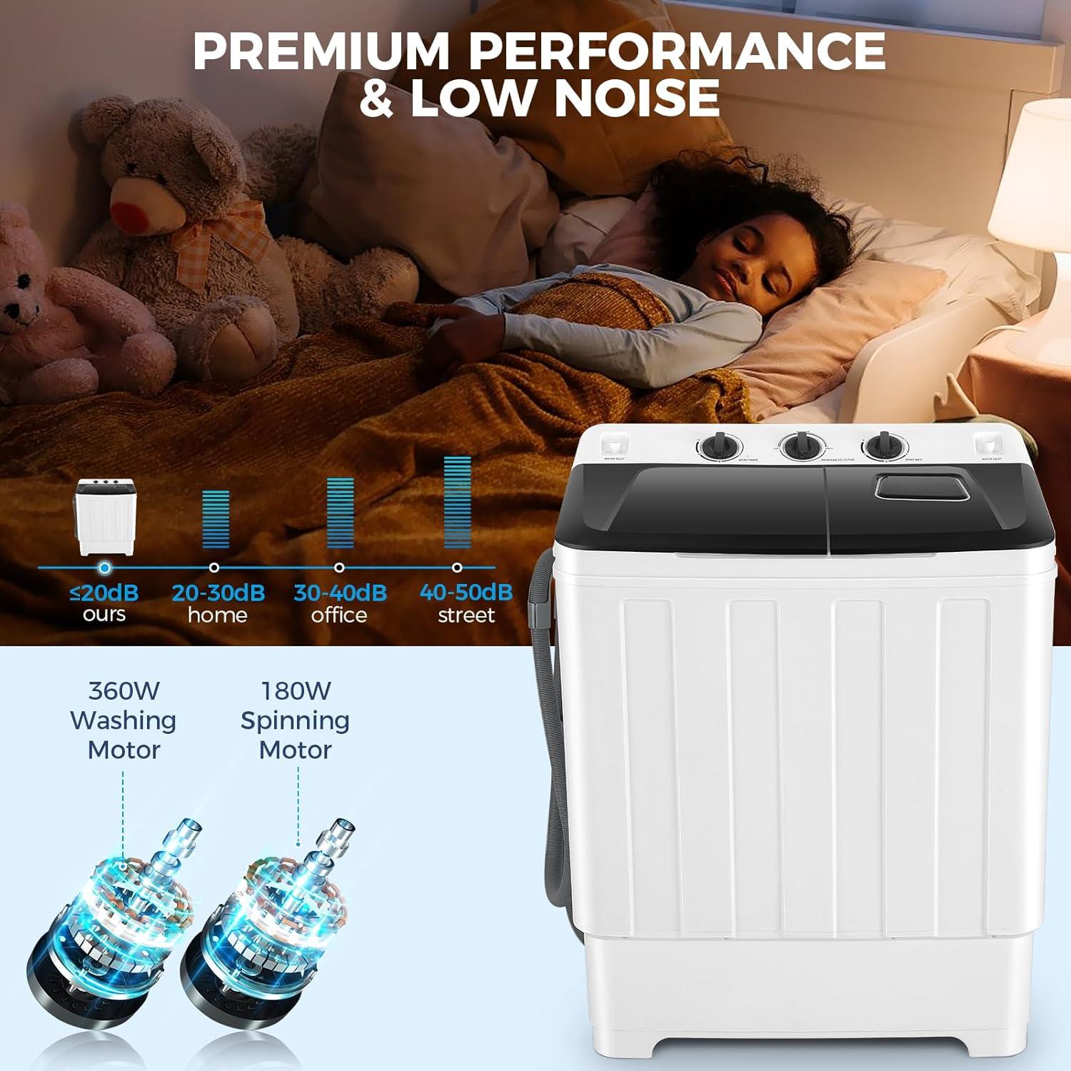 imageNictemaw Portable Washing Machine 30Lbs Compact Washing Machine Twin Tub Laundry Washer Machine with Drain Pump SemiAutomatic 19Lbs Washer and 11Lbs Spinner Combo for Apartments Dorms RVsblack