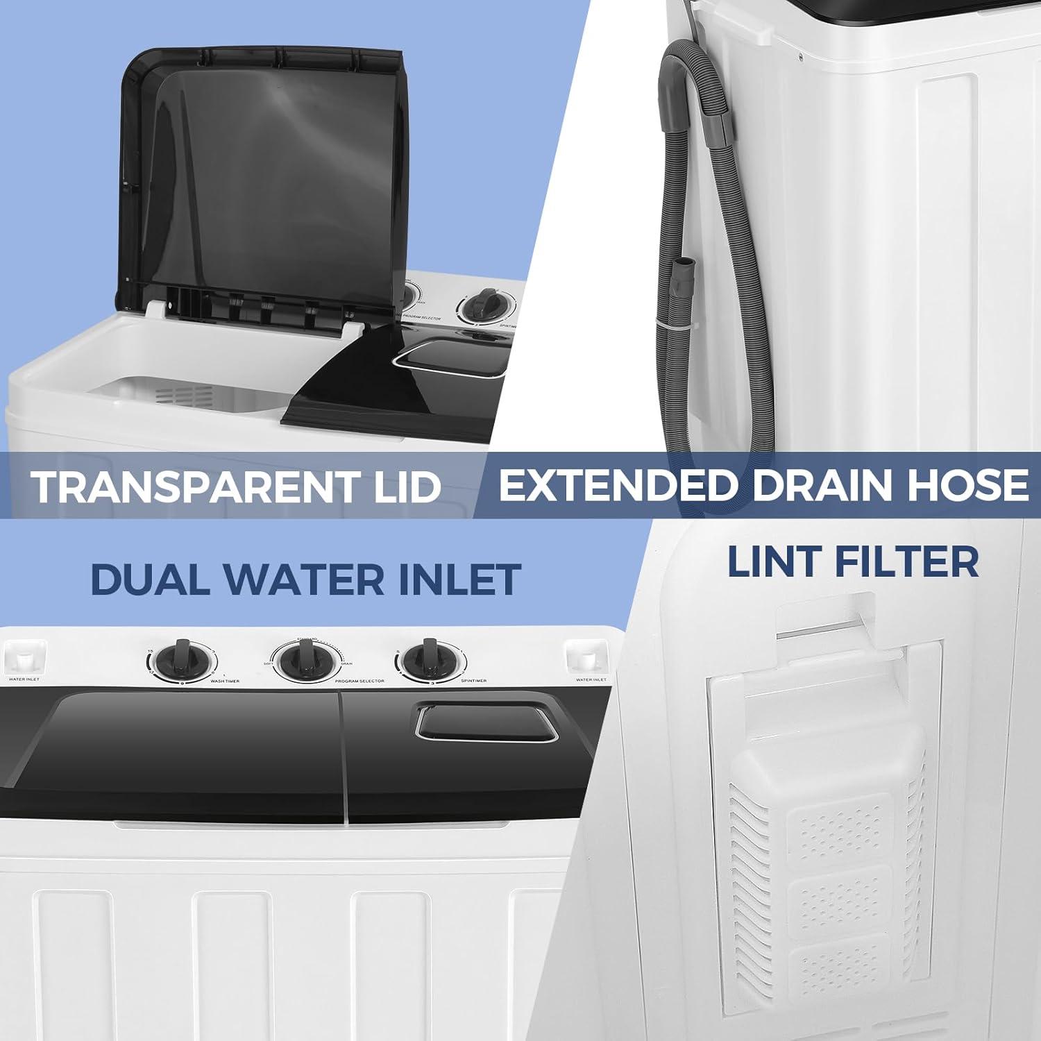 imageNictemaw Portable Washing Machine 30Lbs Compact Washing Machine Twin Tub Laundry Washer Machine with Drain Pump SemiAutomatic 19Lbs Washer and 11Lbs Spinner Combo for Apartments Dorms RVsblack