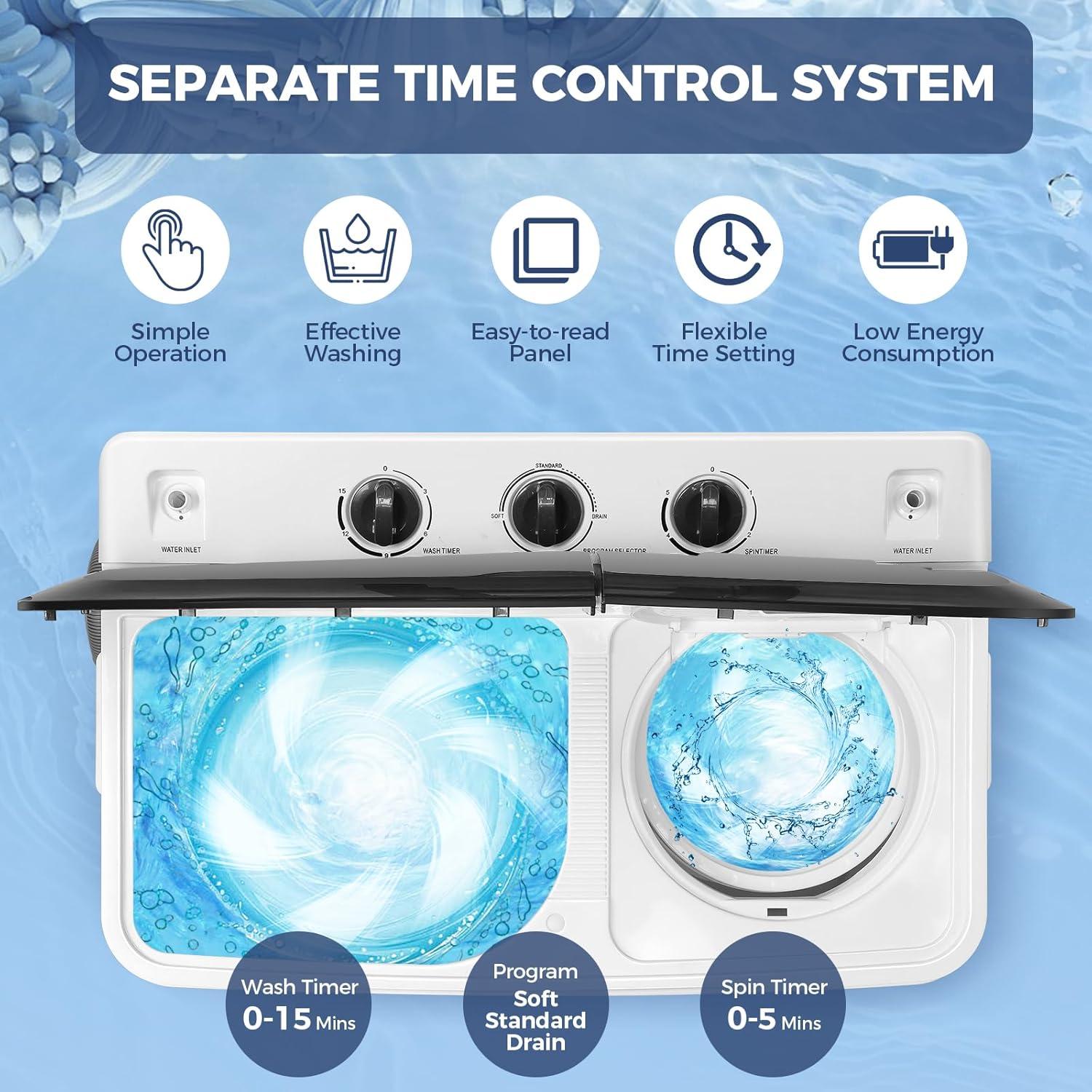 imageNictemaw Portable Washing Machine 30Lbs Compact Washing Machine Twin Tub Laundry Washer Machine with Drain Pump SemiAutomatic 19Lbs Washer and 11Lbs Spinner Combo for Apartments Dorms RVsblack