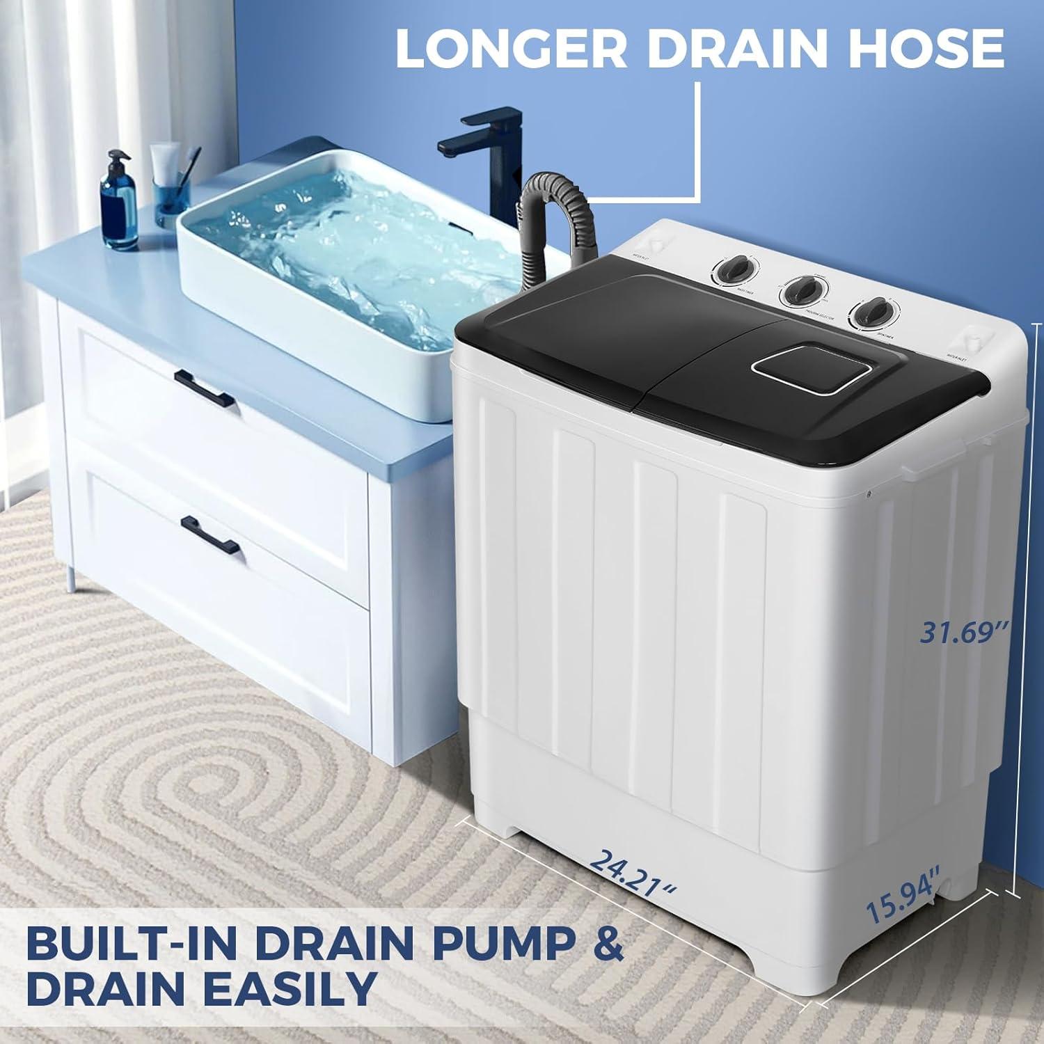 imageNictemaw Portable Washing Machine 30Lbs Compact Washing Machine Twin Tub Laundry Washer Machine with Drain Pump SemiAutomatic 19Lbs Washer and 11Lbs Spinner Combo for Apartments Dorms RVsblack
