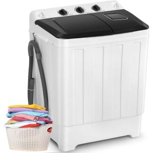 imageNictemaw Portable Washing Machine 30Lbs Compact Washing Machine Twin Tub Laundry Washer Machine with Drain Pump SemiAutomatic 19Lbs Washer and 11Lbs Spinner Combo for Apartments Dorms RVsblack